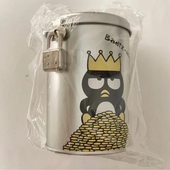 🎉DELETING TODAY Vintage Sanrio Coin Bank Silver Tin Lock Bad Badtz-Maru Hana-Mar - Picture 7 of 7